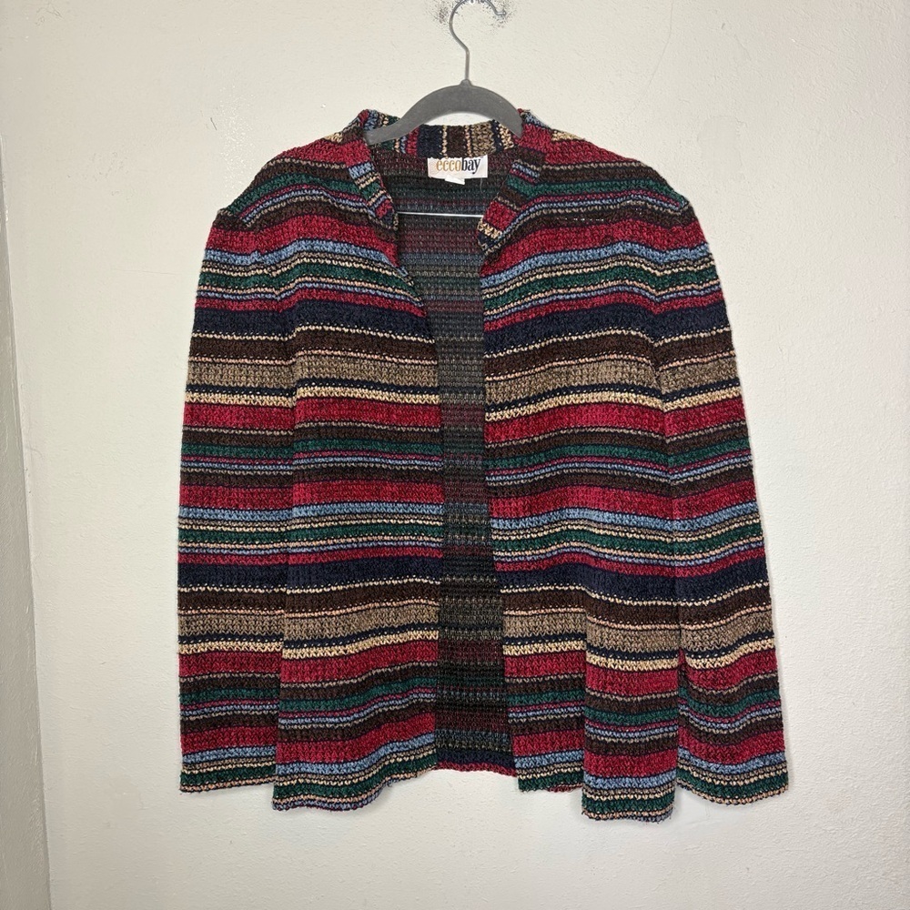 Vintage Colorful Striped Chenille Cardigan Size Large